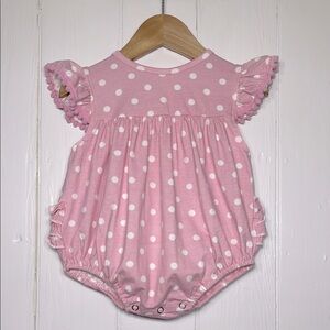MARIE NICOLE Pink Polka Dot Ruffle Pom Pom Sleeve Bubble
